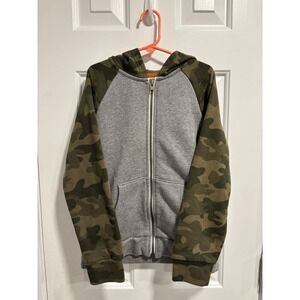 Old Navy Kids Size Medium (8) Green Camo & Gray Raglan Zip Hoodie Full Zipper